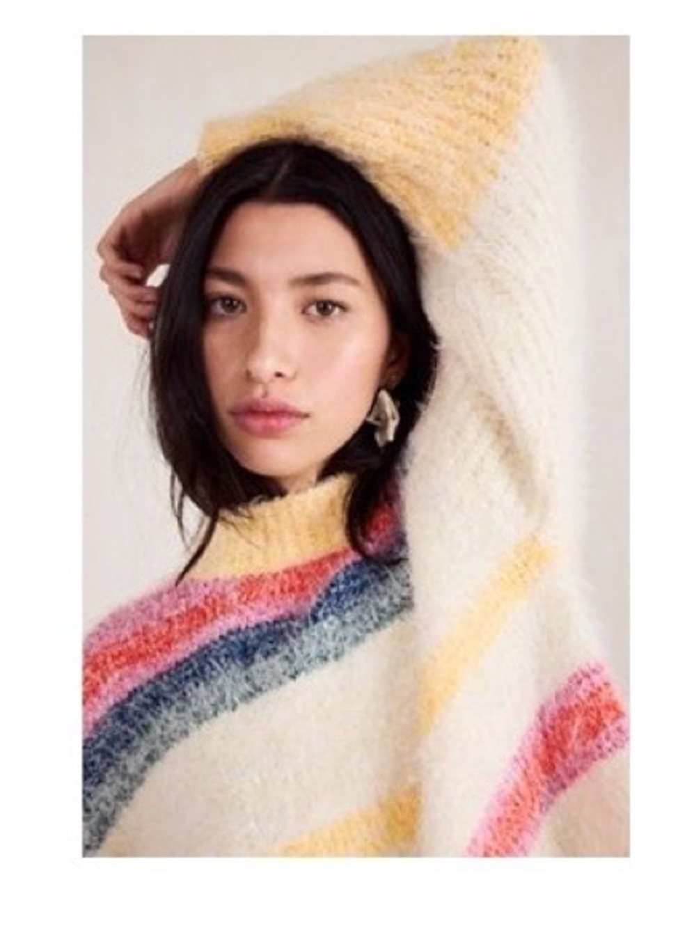 NWT Free People Cream Cowl Sweater with Pink, Blue & Yellow Stripes